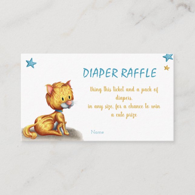 Tarjeta De Recepción Cute Cat Blue Diaper Raffle (Anverso)