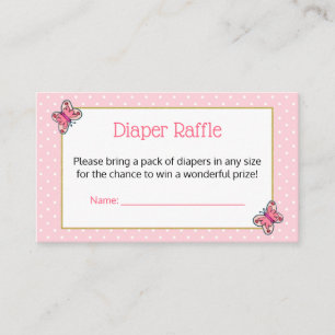 Tarjeta De Recepción Cute Cat Pink Butterfly Dots Diaper Raffle Ticket