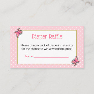 Tarjeta De Recepción Cute Cat Pink Butterfly Dots Diaper Raffle Ticket