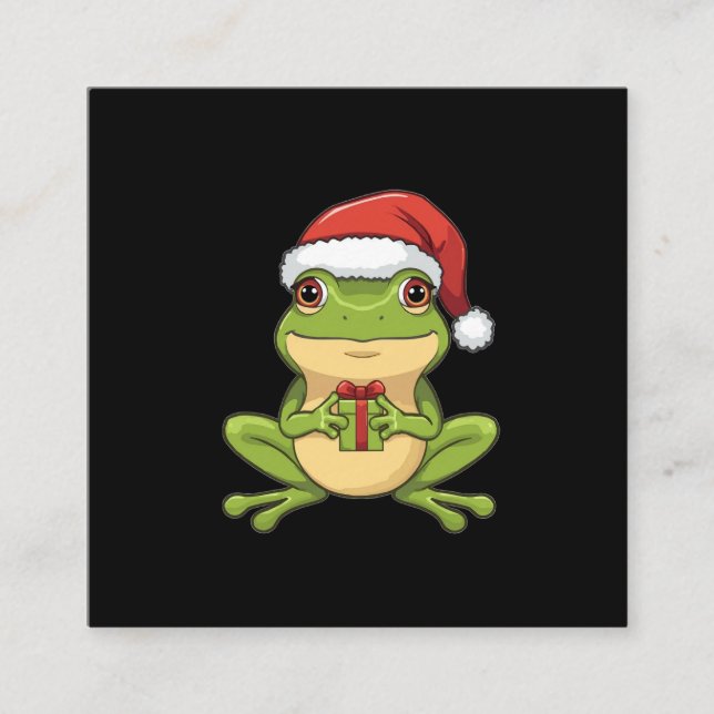 Tarjeta De Recepción Cute Christmas Frog with Santa Hat Holding  Gift - (Anverso)