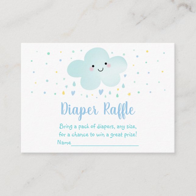 Tarjeta De Recepción Cute Cloud Stars Blue Baby Shower Diaper Raffle (Anverso)