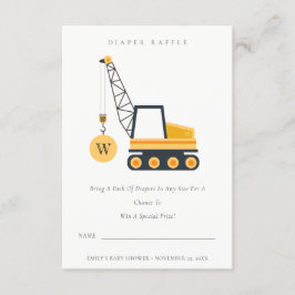 Tarjeta De Recepción Cute Construction Crane Diaper Raffle Baby Shower