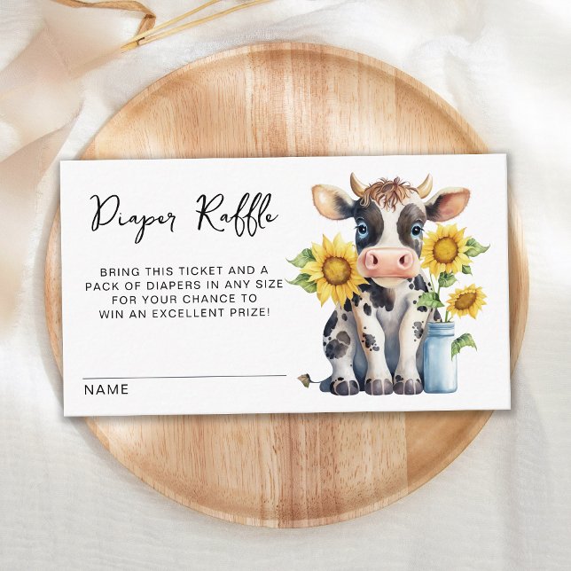 Tarjeta De Recepción Cute Cow Sunflowers Farm Baby Shower Diaper Raffle (Subido por el creador)