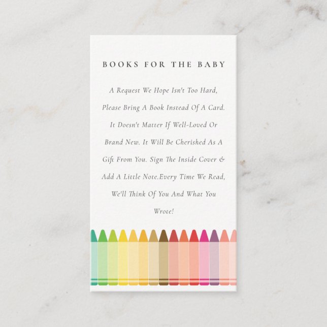 Tarjeta De Recepción Cute Crayon Fun Rainbow Books Para Baby Shower (Anverso)