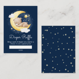 Tarjeta De Recepción Cute Crescent Navy Moon Teddy Bear Diaper Raffle