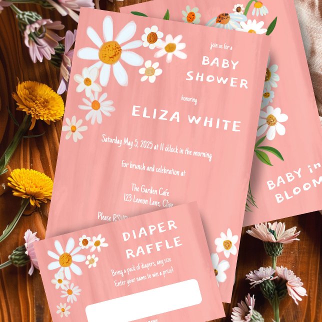 Tarjeta De Recepción Cute Daisy Bouquet Personalizado pintado a mano Ba (Cute Daisy Bouquet Handpainted Custom Baby Shower Enclosure Card Pink baby in bloom cute floral
)