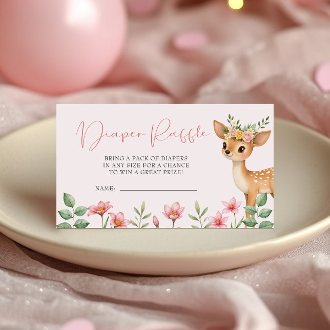 Tarjeta De Recepción Cute Deer Floral Diaper Raffle Baby Shower (Subido por el creador)
