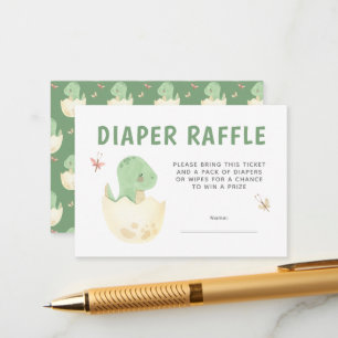 Tarjeta De Recepción Cute Diaper Raffle Dinosaur Watercolor Baby Shower