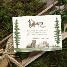 Tarjeta De Recepción Cute Diaper Raffle Woodland Watercolor Baby Shower