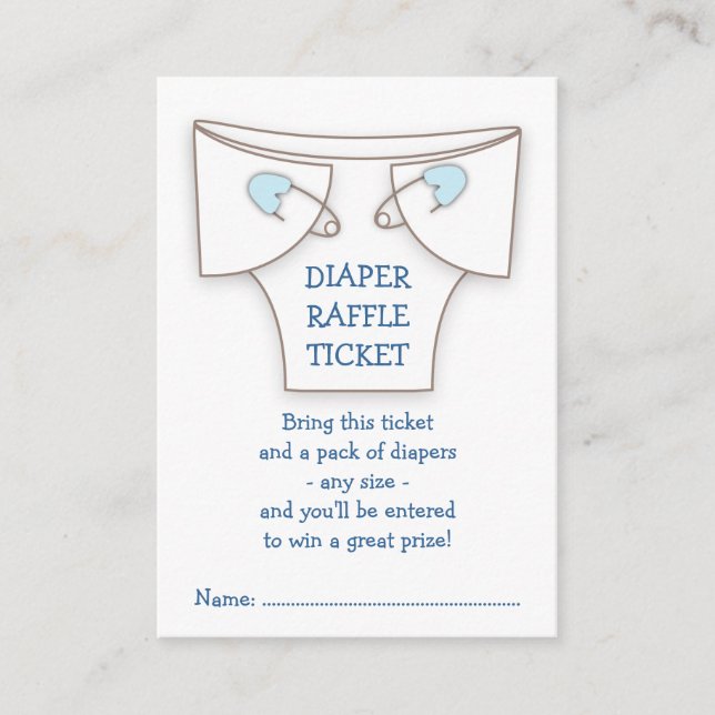Tarjeta De Recepción Cute Diaper w Blue Pins Baby Shower Raffle Ticket (Anverso)