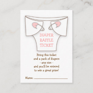 Tarjeta De Recepción Cute Diaper w Pins Rosa Baby Shower Raffle Ticket