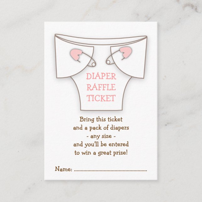 Tarjeta De Recepción Cute Diaper w Pins Rosa Baby Shower Raffle Ticket (Anverso)