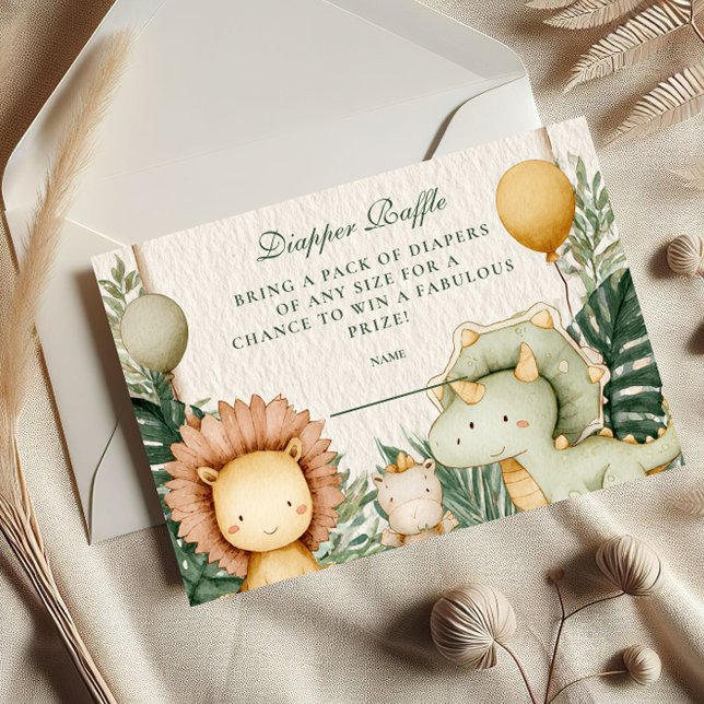 Tarjeta De Recepción Cute Dino Jungle Diapper Raffle (Subido por el creador)