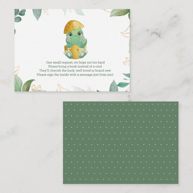 Tarjeta De Recepción Cute Dinosaur Baby Shower Boys Book (Anverso / Reverso)