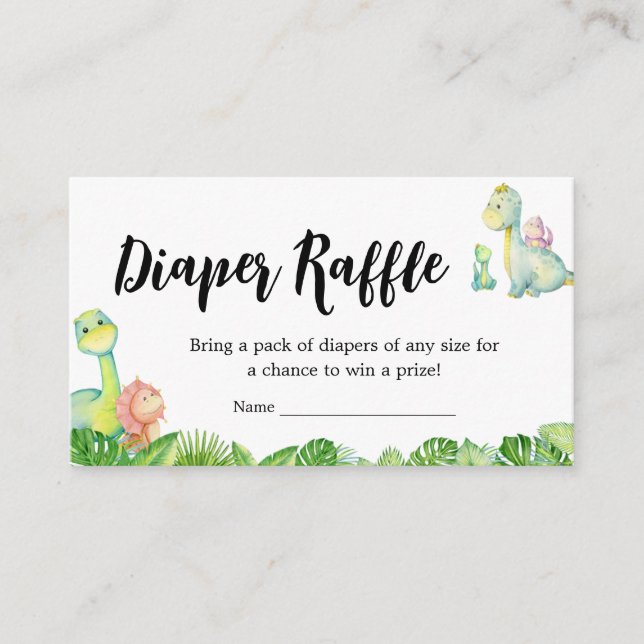 Tarjeta De Recepción Cute Dinosaur Baby Shower Diaper Raffle (Anverso)