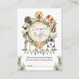 Tarjeta De Recepción Cute Dogs Diaper Raffle Greenery Puppy Baby Shower