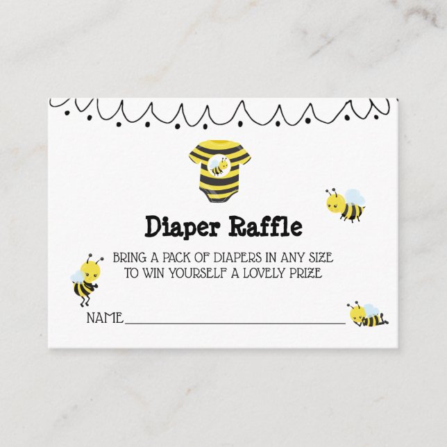 Tarjeta De Recepción *~* Cute Doodle Bee Baby Shower Diaper Raffle (Anverso)