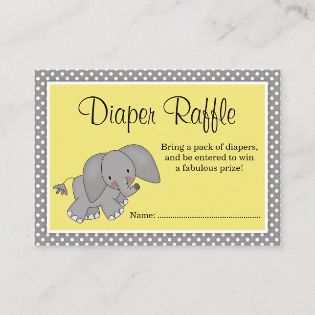 Tarjeta De Recepción Cute elefante amarillo Baby Shower Diaper Raffle (Anverso)