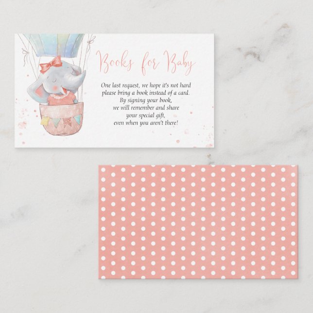 Tarjeta De Recepción Cute Elefante Chica Libros para Bebé (Anverso / Reverso)