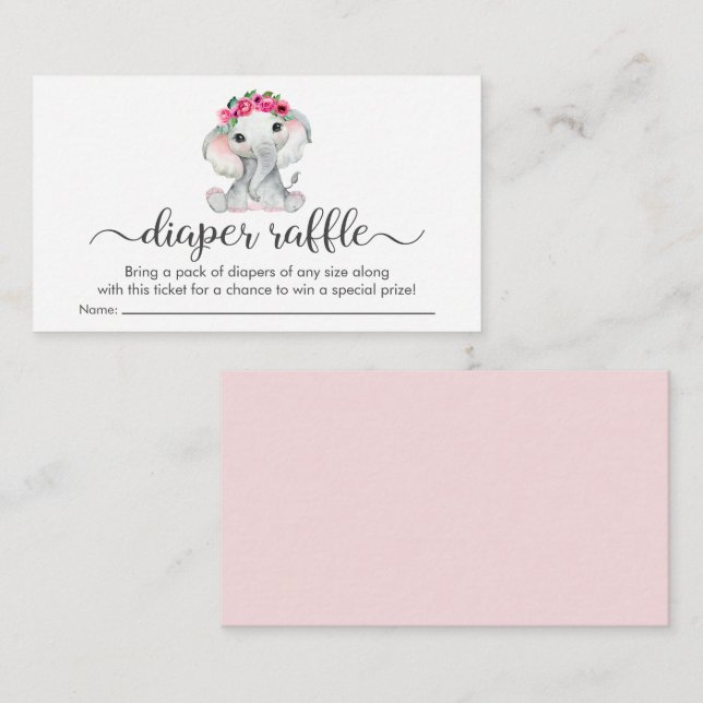 Tarjeta De Recepción Cute Elefante Rosa Diaper Raffle Bebé Chica Ducha (Anverso / Reverso)