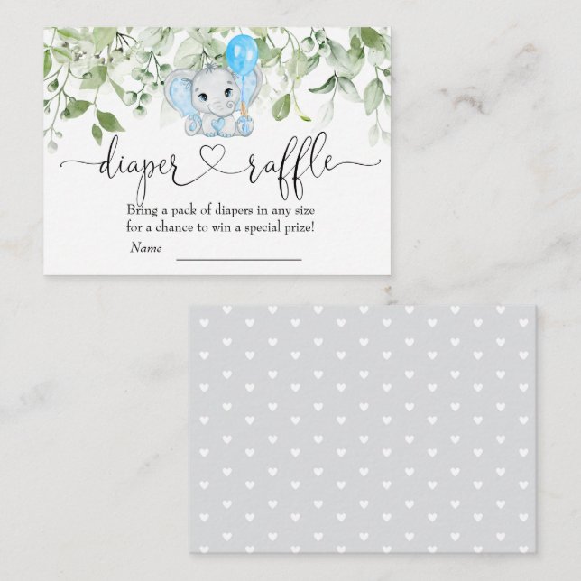 Tarjeta De Recepción Cute Elephant Baby Shower Boy Diaper Raffle (Anverso / Reverso)