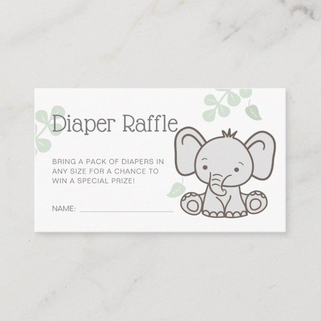Tarjeta De Recepción Cute Elephant Baby Shower Diaper Raffle (Anverso)
