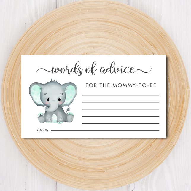 Tarjeta De Recepción Cute Elephant Baby Shower Palabras de consejo (Subido por el creador)