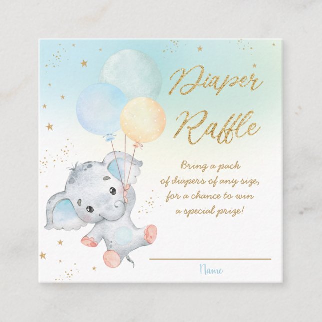 Tarjeta De Recepción Cute Elephant Balloons Boy Baby Diaper Raffle (Anverso)