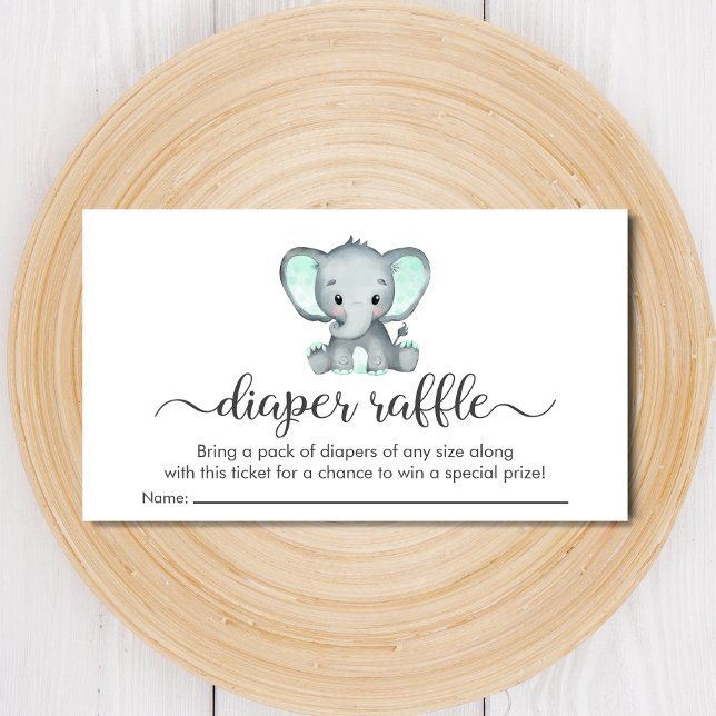 Tarjeta De Recepción Cute Elephant Diaper Raffle Mint Green Baby Shower (Subido por el creador)