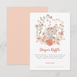 Tarjeta De Recepción Cute Elephant Diaper Raffle Peach Baby Shower