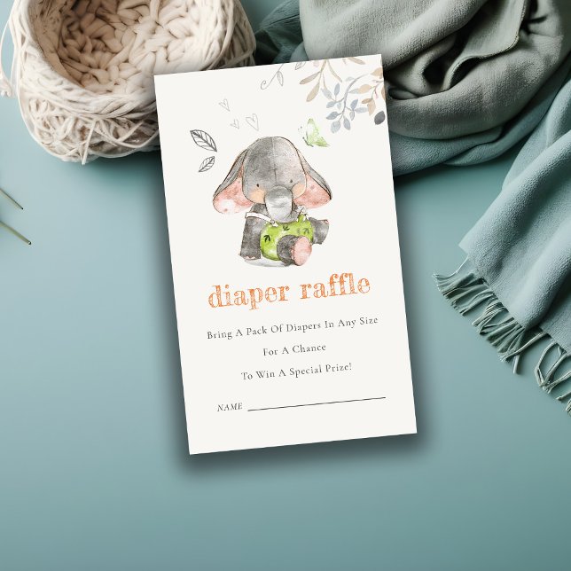 Tarjeta De Recepción Cute Elephant Foliage Diaper Raffle Baby Shower (Subido por el creador)