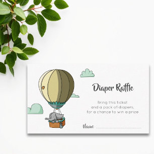 Tarjeta De Recepción Cute Elephant Hot Air Balloon Diaper Raffle