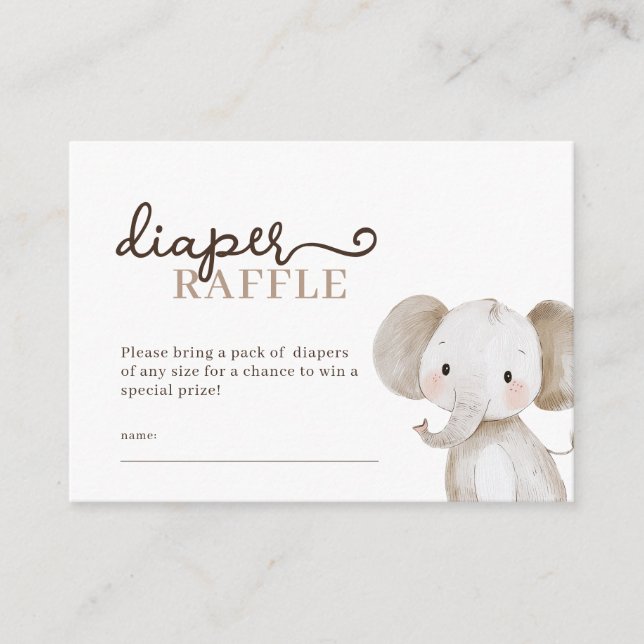Tarjeta De Recepción Cute Elephant Safari Diaper Raffle Baby Shower (Anverso)
