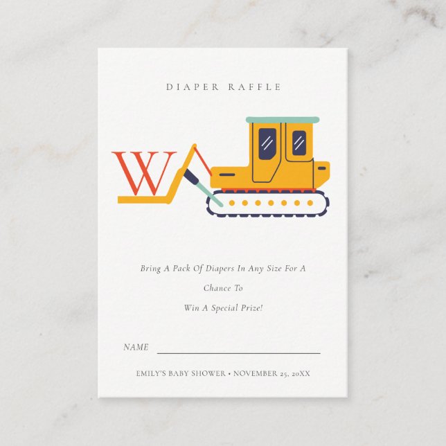 Tarjeta De Recepción Cute elevador de horquilla Monograma Diaper Raffle (Anverso)