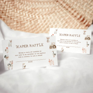 Tarjeta De Recepción Cute Farm Animals Baby Shower Diaper Raffle Ticket