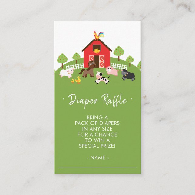 Tarjeta De Recepción Cute Farm Animals Baby Shower Diaper Raffle Ticket (Anverso)