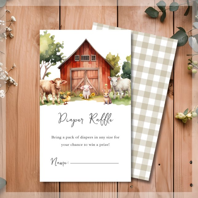 Tarjeta De Recepción Cute Farm Animals Diaper Raffle Baby Shower (Subido por el creador)