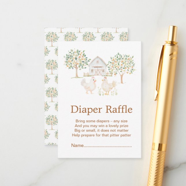 Tarjeta De Recepción Cute Farm Barn Baby Shower Diaper Raffle (Anverso/Reverso In Situ)