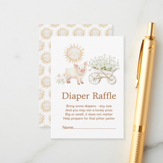 Tarjeta De Recepción Cute Farm Barn Baby Shower Diaper Raffle (Anverso/Reverso In Situ)