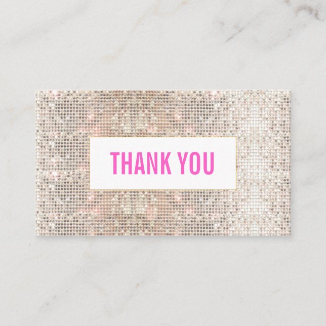 Tarjeta De Recepción Cute Faux Silver Sequines Pink Gracias Insertar (Anverso)