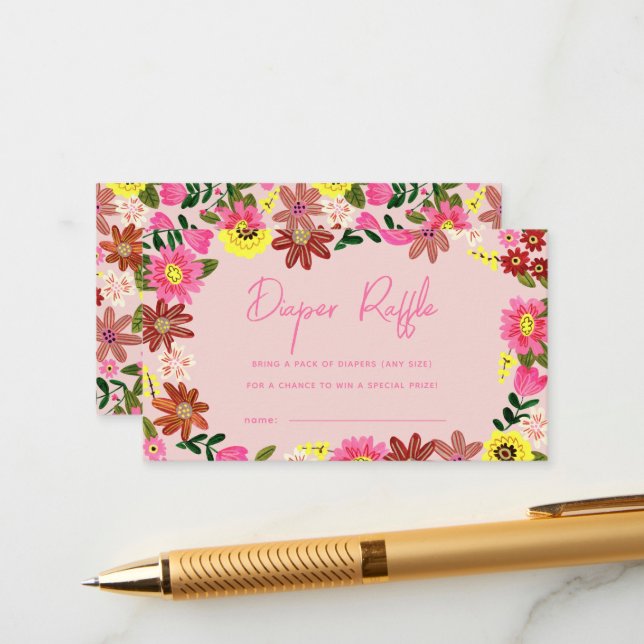 Tarjeta De Recepción Cute Floral Baby Shower Diaper Raffle Ticket