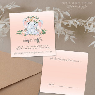 Tarjeta De Recepción Cute Floral Elephant Baby Shower Diaper Raffle