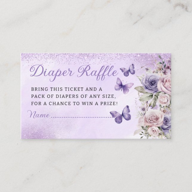 Tarjeta De Recepción Cute Floral Mariposa Diaper Raffle Baby Shower (Anverso)