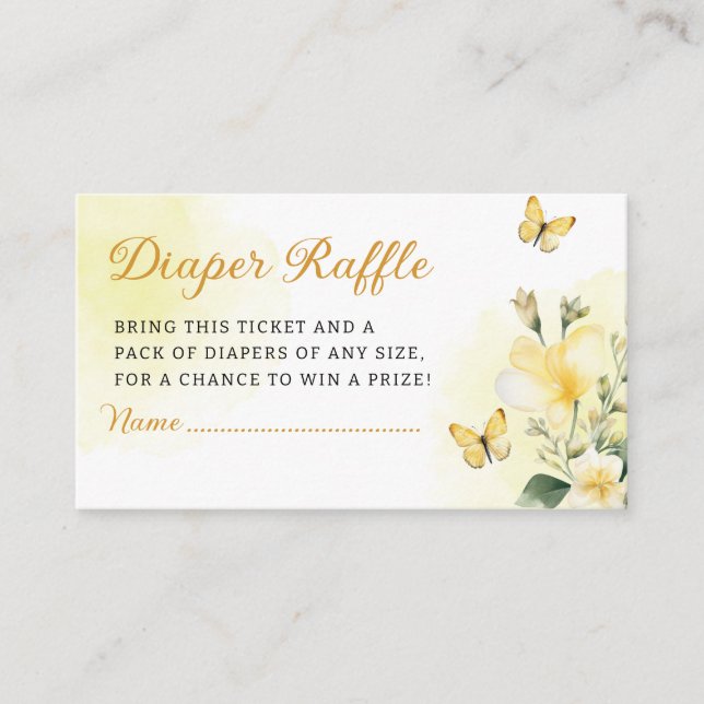 Tarjeta De Recepción Cute Floral Mariposa Diaper Raffle Baby Shower (Anverso)