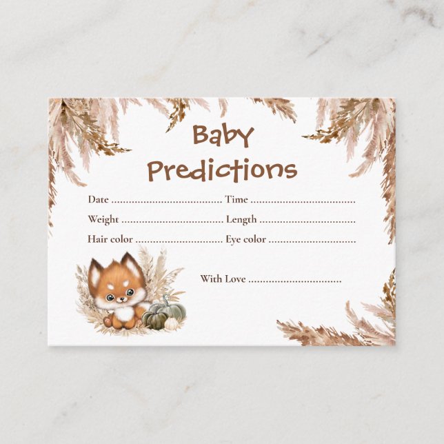 Tarjeta De Recepción Cute Fox Predictions Fall Baby Shower Game Card (Anverso)
