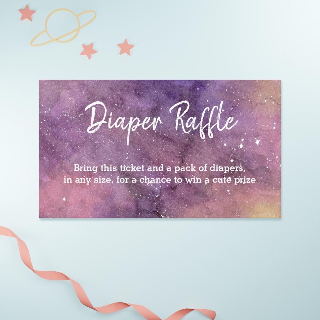 Tarjeta De Recepción Cute galaxia acuarela Baby Shower Diaper Raffle (Galaxy watercolor diaper raffle card)