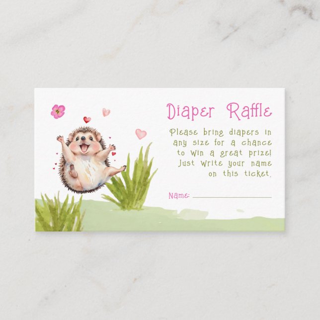 Tarjeta De Recepción Cute Garden Hedgehog Baby Shower Diaper Raffle (Anverso)