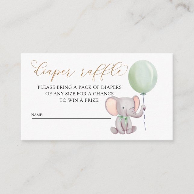 Tarjeta De Recepción Cute Género Neutral Elefante Diaper Raffle (Anverso)