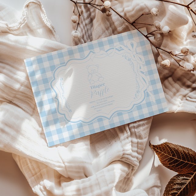 Tarjeta De Recepción Cute Gingham French Teddy Bear Diapper Raffle (Subido por el creador)