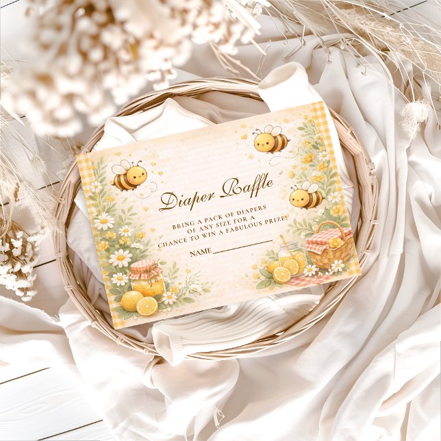 Tarjeta De Recepción Cute Gingham Honey Bee Diapper Raffle (Subido por el creador)